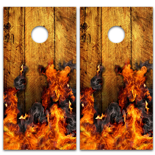 Burning Wood Cornhole Board Wrap