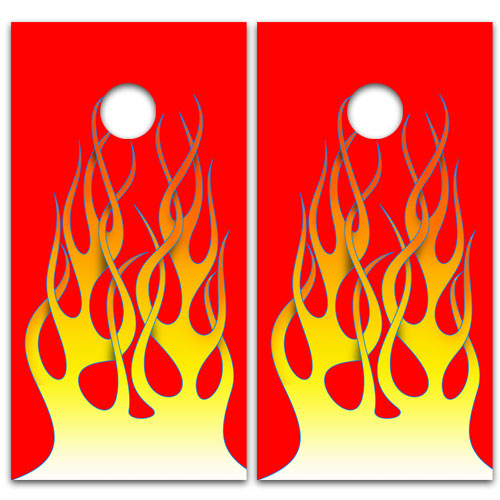 Old Skool Flames (Red) Cornhole Board Wrap